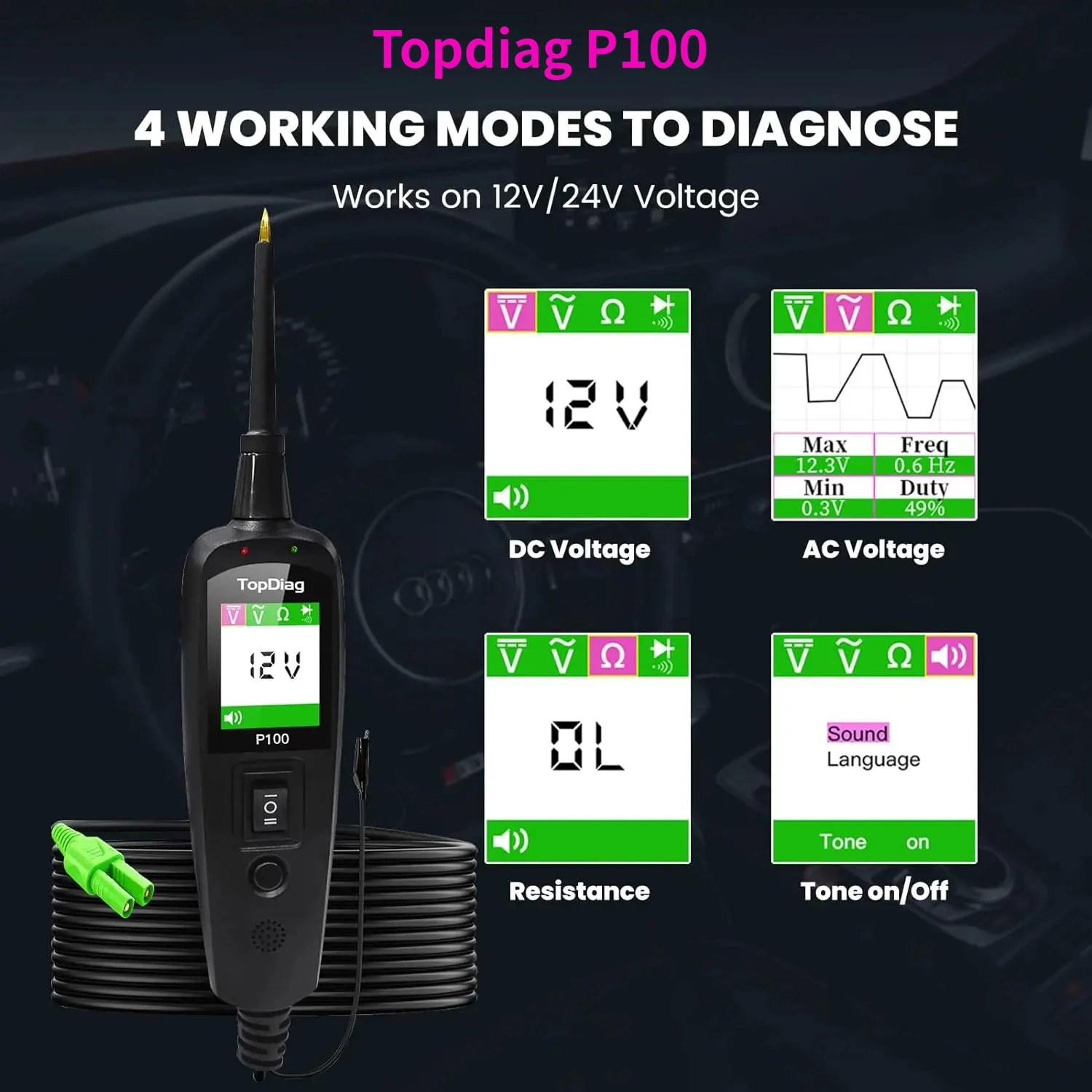 Best Topdiag P100 Power Circuit Probe Kit Electric Tester Tool AC DC Voltage Tester Car Diagnostic Tool