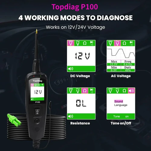Imagen 2 del producto Jdiag P100 probador de circuito de coche automotriz Kit de sonda de circuito de alimentación 12-24V voltaje de coche/probador resistente herramienta de diagnóstico automático