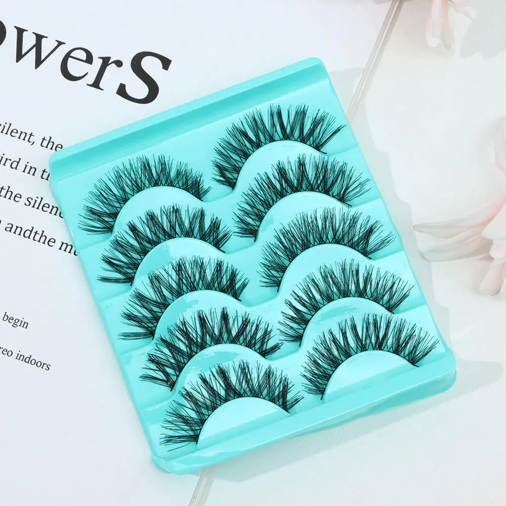 5 Pairs Long Black Handmade Cross False Eyelashes Eye Lashes Makeup Extension