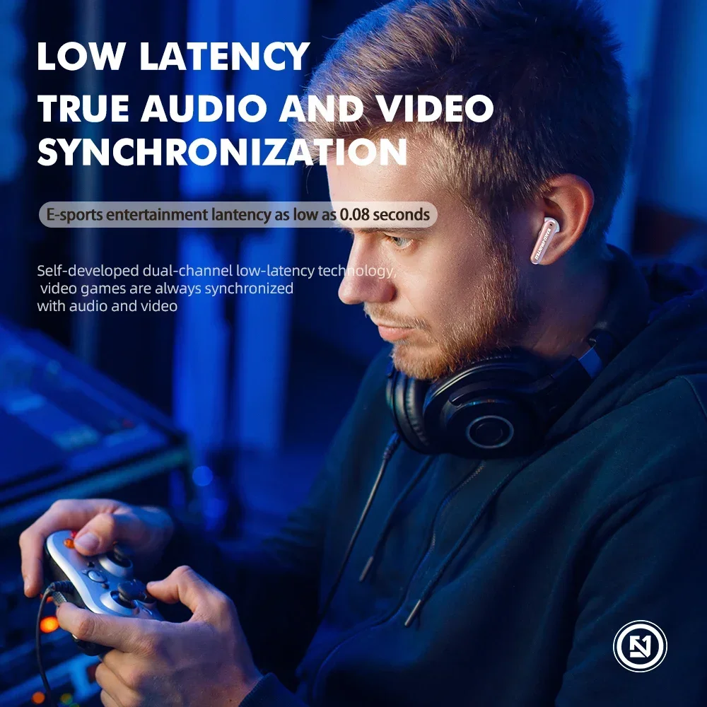 TS-300 E-Sports سماعة صفر الكمون ENC سماعة رأس بخاصية البلوتوث الحد من الضوضاء المنزلق التحكم باللمس مقاوم للعرق للمكالمات