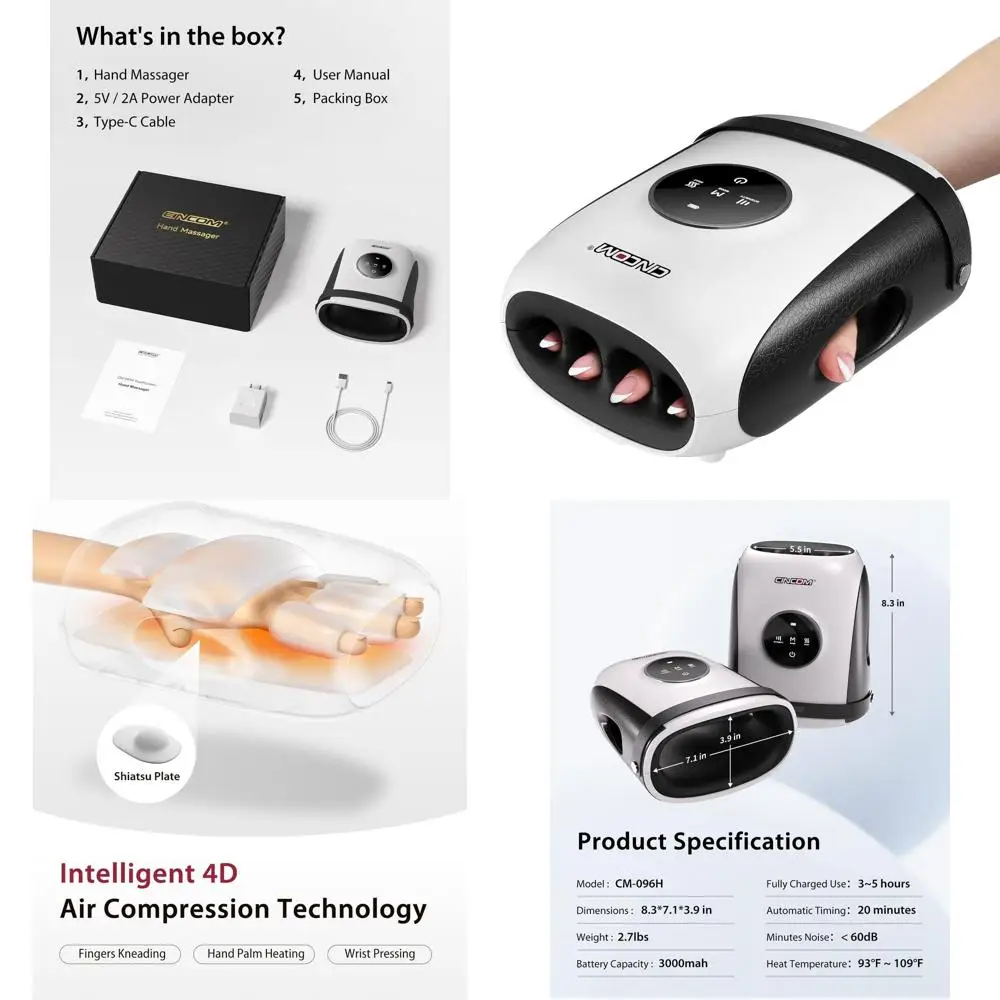 

Массажер для рук с подогревом и компрессией для снятия боли, при артрите и для улучшения кровообращения