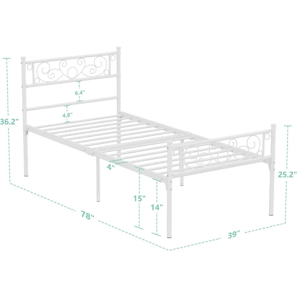 Con cabecero y reposapiés, marco de cama de plataforma de Metal con espacio de almacenamiento, base de colchón, resorte sin caja necesario para niña y niño