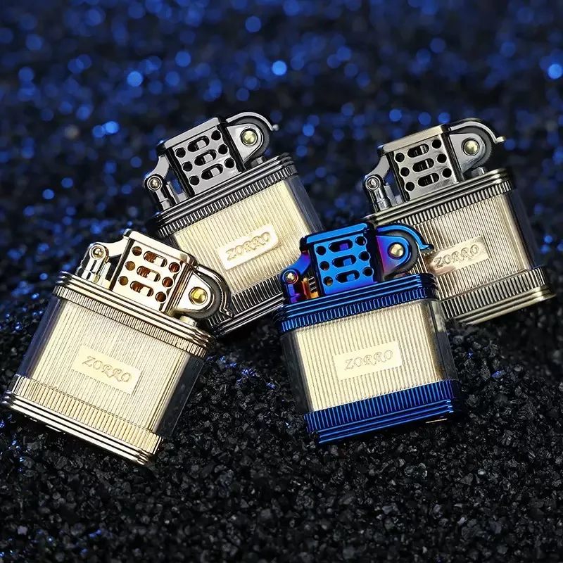 ZORRO Brass Transparent Visible Oil Storage Kerosine Lighter Retro Old Style Grinding Wheel Ignition Smoking Accessories Gadgets