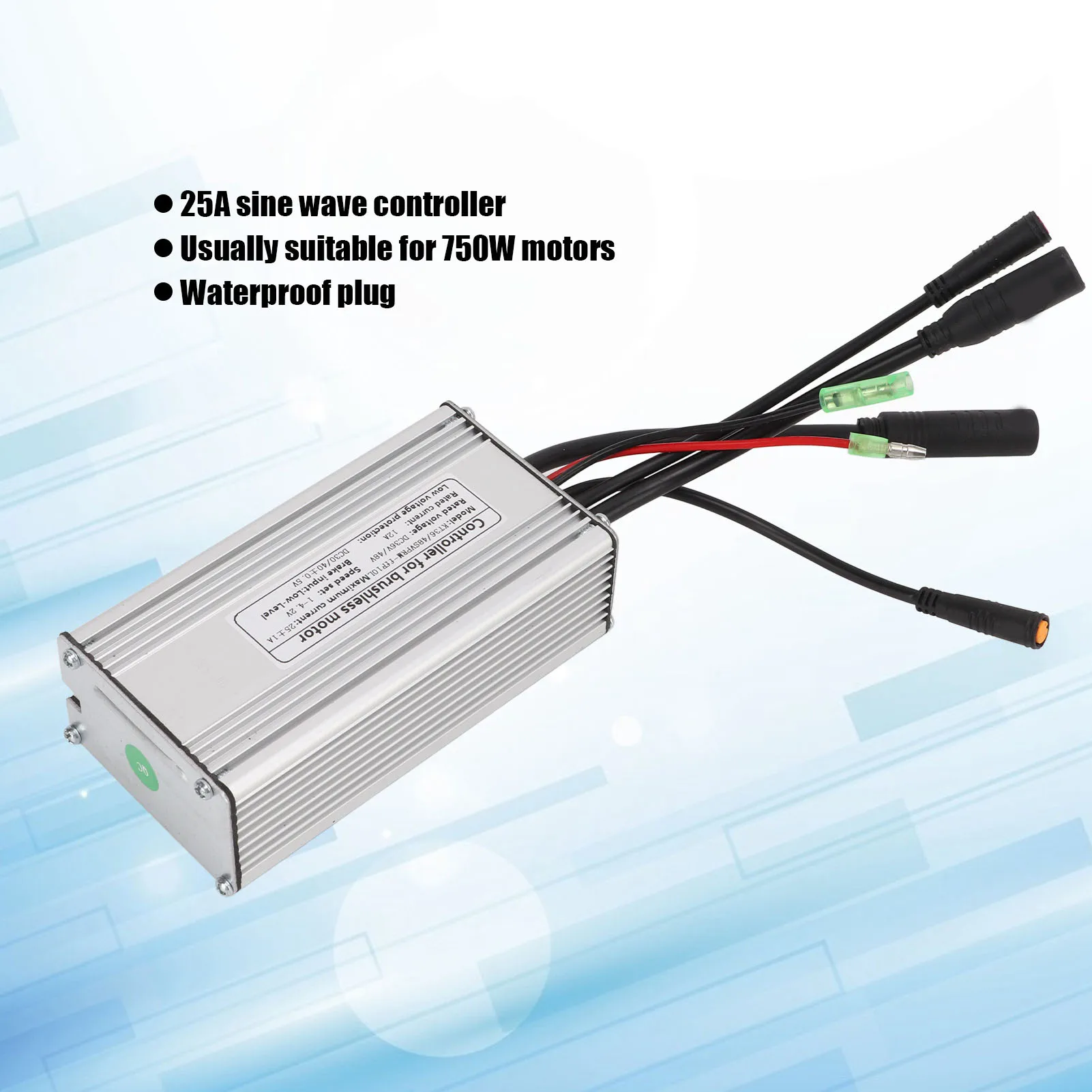 Controlador de onda senoidal 36v/48v 25a, à prova d'água, bicicleta elétrica, motor sem escova, controlador de velocidade com linha de luz para motor de 750w