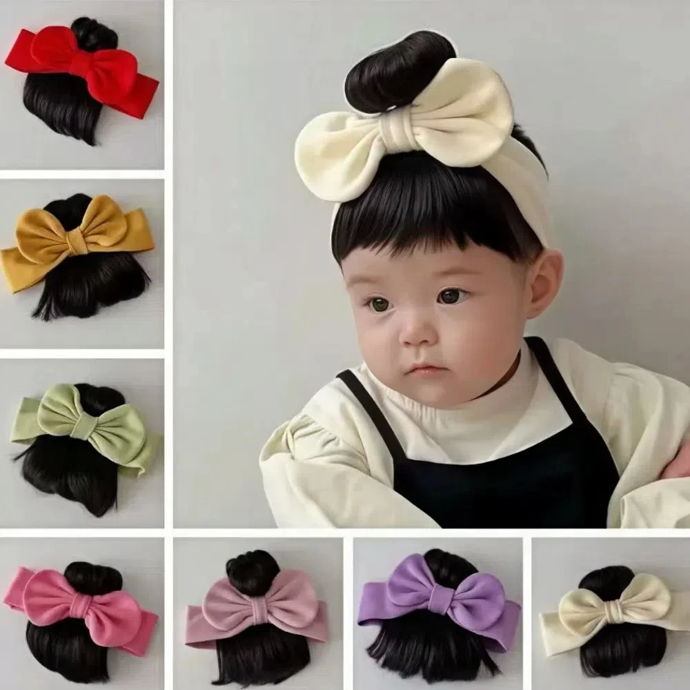 

Fashionable Lovely Baby Bangs Wig Headband Bow Knot Breathable Headwear Soft Lightweight Hairpiece Newborns Accessories