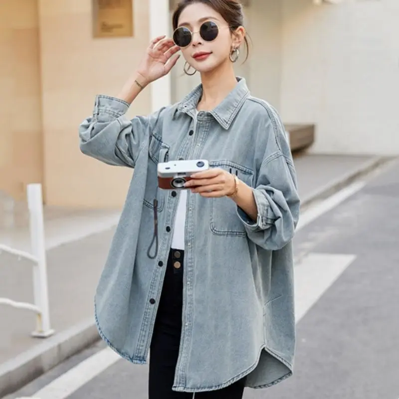 

Denim Coat Unique Spring Summer Woman Jacket Womens Canvas Hollowed Out Pocketed Minimalist Balloon Sleeved Openwork Lightweight