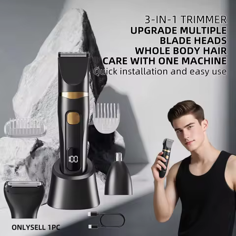 3-In-1 Manscape Body Trimmer Waterproof Ball Shaver with Detachable Ceramics Blades for Men for Adults Daily Home Bathroom Use