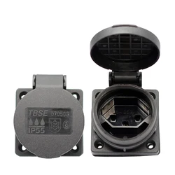 Black universal Swiss industry safety outlet 16A 250V IP55 CE cover waterproof dusrproof power connector AC power socket