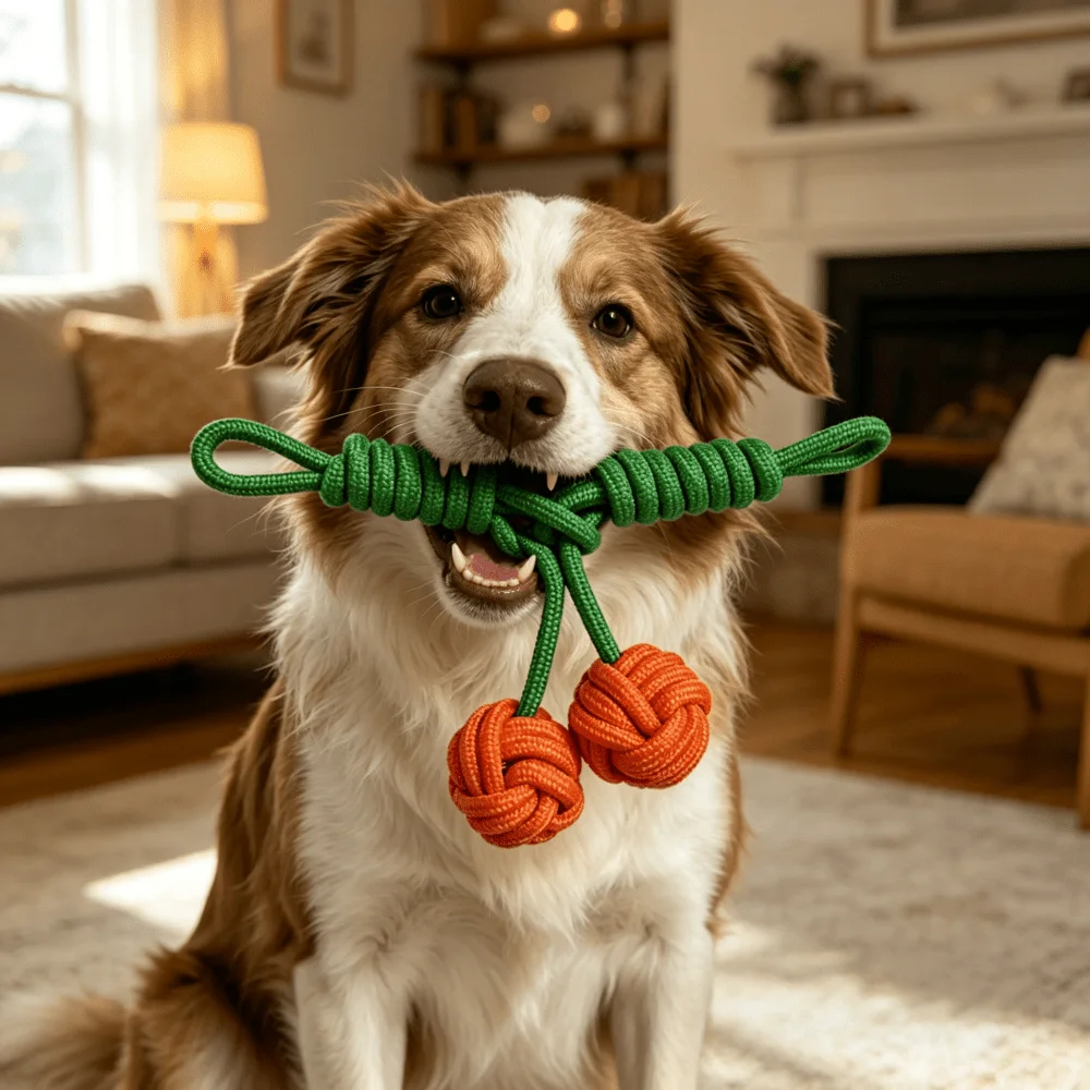 1pc Handmade Woven Cherry-Shaped Dog Chew Toy, Fully Braided Structure, Chewing Cleans Teeth, Cute Cherry Design Attracts Dogs