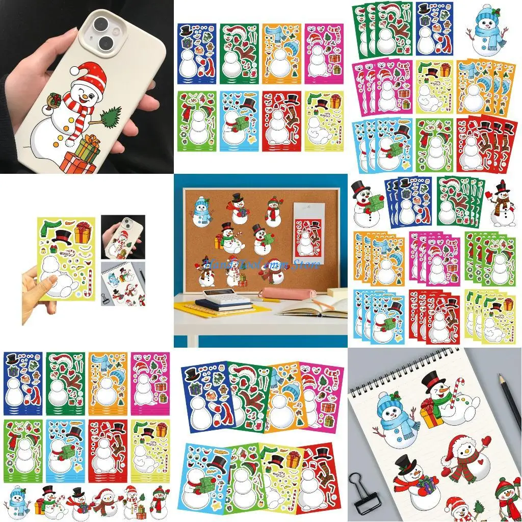 

H37F Festives Snowman Design PVC Puzzle Stickers Set Of 24 Removable Waterproof Tablet Skin Decals