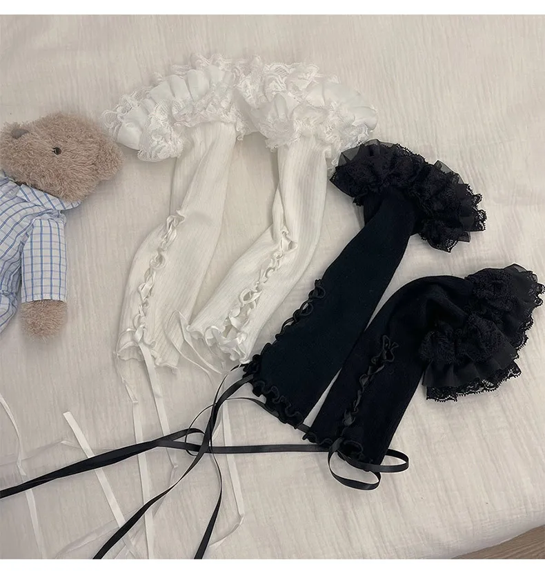 Y2K قفازات الباليه الدانتيل كشكش لوليتا شبكة أصابع الشمس كم حماية غطاء للذراع للنساء الفتيات القوطية Kawaii أنيمي ​