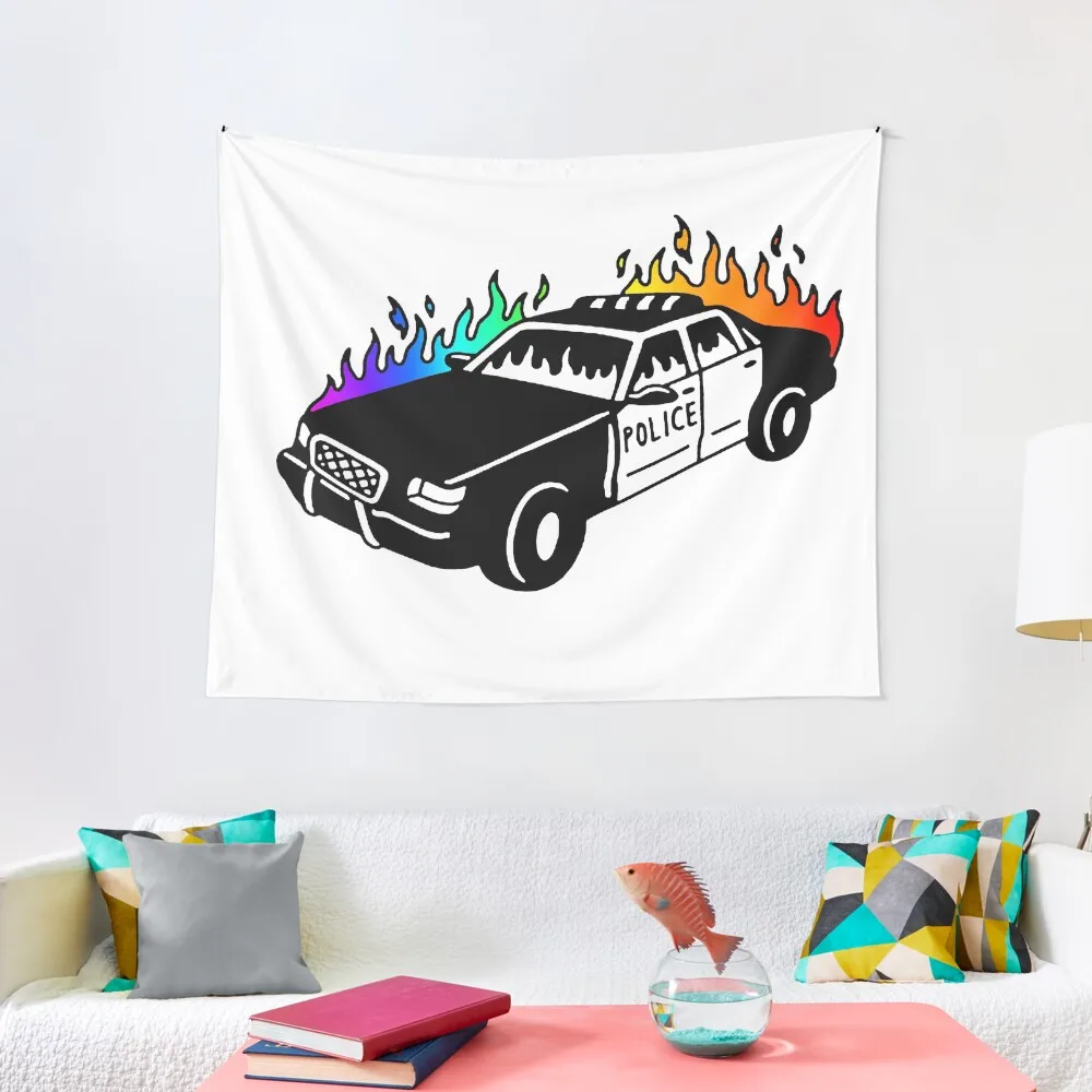 

POLICE CAR ON RAINBOW FIRE Tapestry Home Decor Aesthetic Wall Decoration Items Home Decorations Aesthetic Tapestry