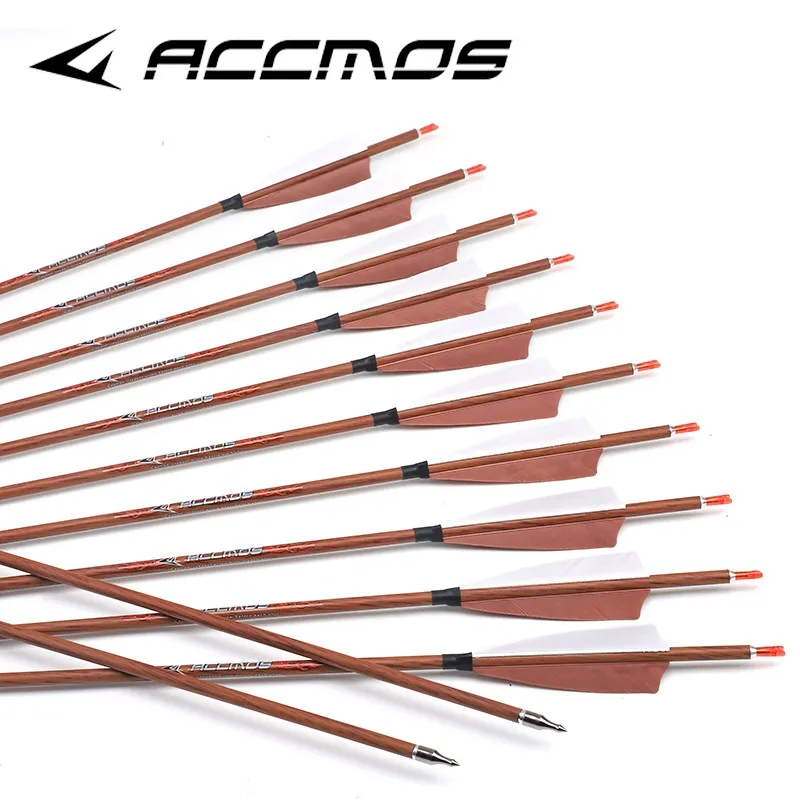ID6.2mm Pure Carbon Arrows Wood Grain Shaft Spine300 350 400 450 500 550 600 700 800Natural Feather Complete For Archery Hunting