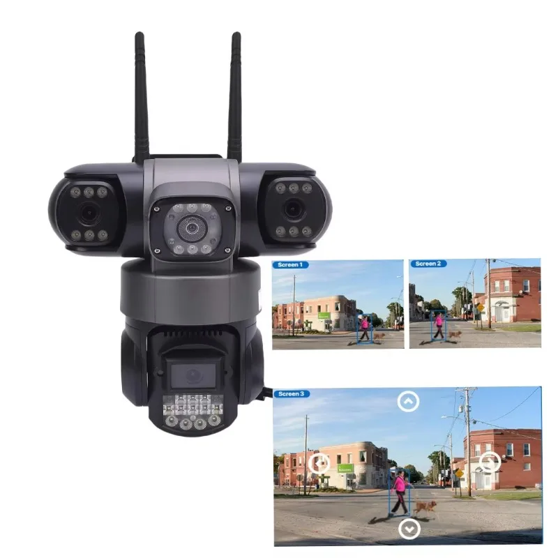 Multi-lens Outdoor Wifi Ptz Cam Smart Pan Tilt 360 Degree AI Human Tracking Wireless Security IP Camera  for Home Store