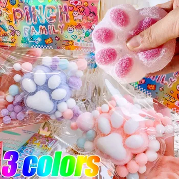 Brinquedos de pata de gato de pelúcia para crianças e adultos, extrusão de TPR, recuperação lenta, brinquedos esponjosos, anti stress, desenhos animados bonitos, 3 cores