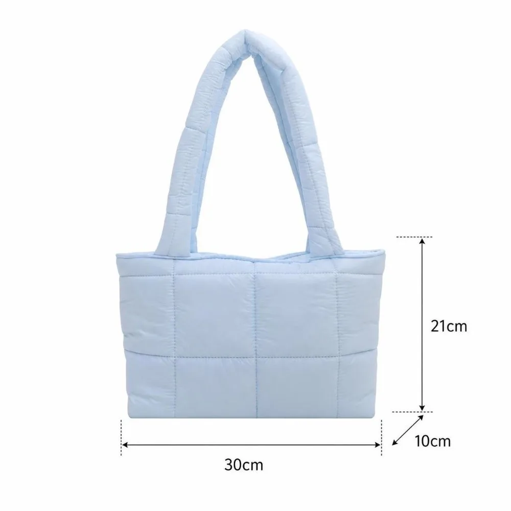 Fashion Cubic Grid Quilted Puffer Tote Bag Lightweight Cotton Solid Color Padded Handbag Large Capacity Shopping Bag Women view 6