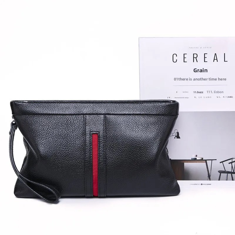 

New Men's Leather Handbag Soft Leather Casual Handheld Bag Large Capaci Color Blo Bag Street Sle Trending Handbag