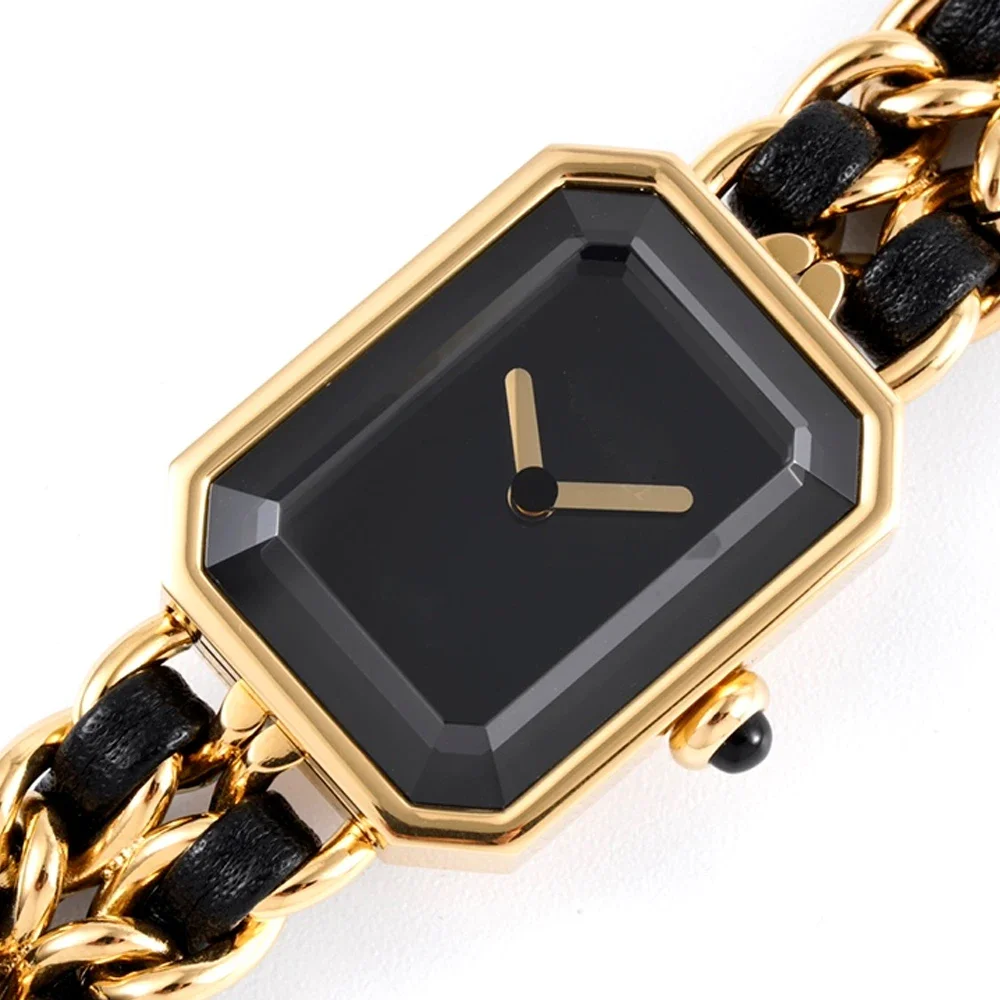 New Original Womens Quartz Watches Simple Square Gold Steel Leather Strap Classic Business Wristwatch Silver Rose Casual Luxury
