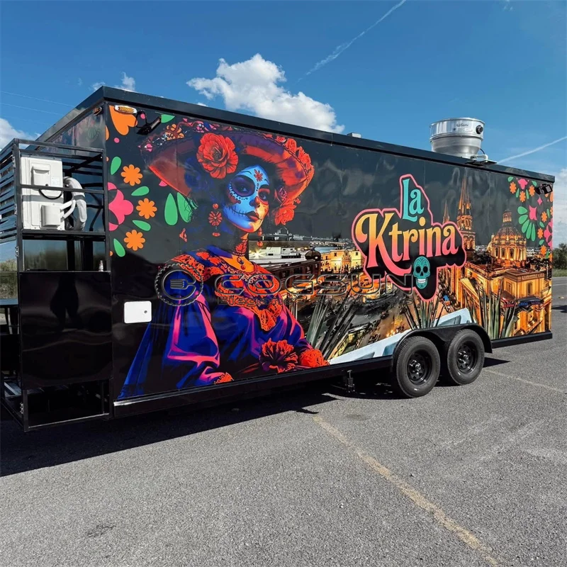 

COGSUN Street Food Trailer Mobile Snack Van Juice Cart Hot Dog Stand Pizza Concession Kitchen Food Truck Fully Equipped for Sale