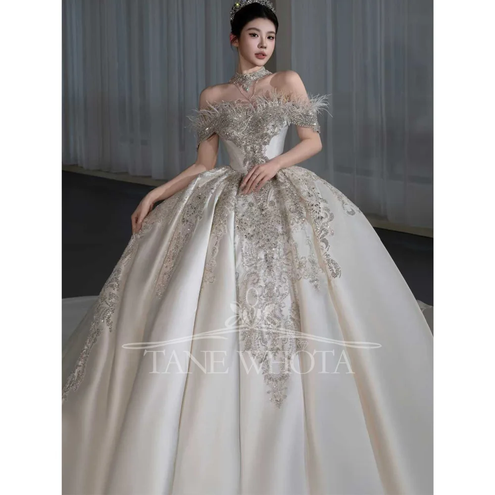 Sweetheart Off-Shoulder Beaded Sequined Feathers Ball Gown Wedding Dress Sexy Customized Vestido De Novia Boda
