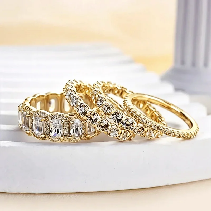 Huitan 4-teiliges Set Elegante Damenringe mit Funkelnden Zirkonia Luxuriöse Party- und Hochzeits-Accessoires Schicker Schmuck für Vielseitige Anlässe – Detail 12
