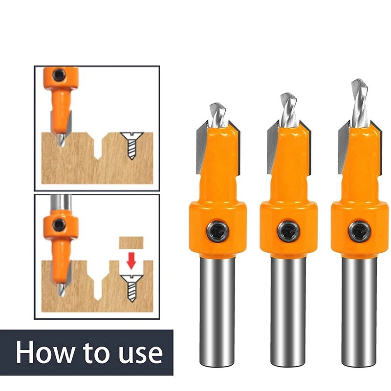 A23T Countersink Drill Bit Set 6Pcs Wood Hole Drill Bits with Hex Key for Wood Screw Cutter DIY Home Tool