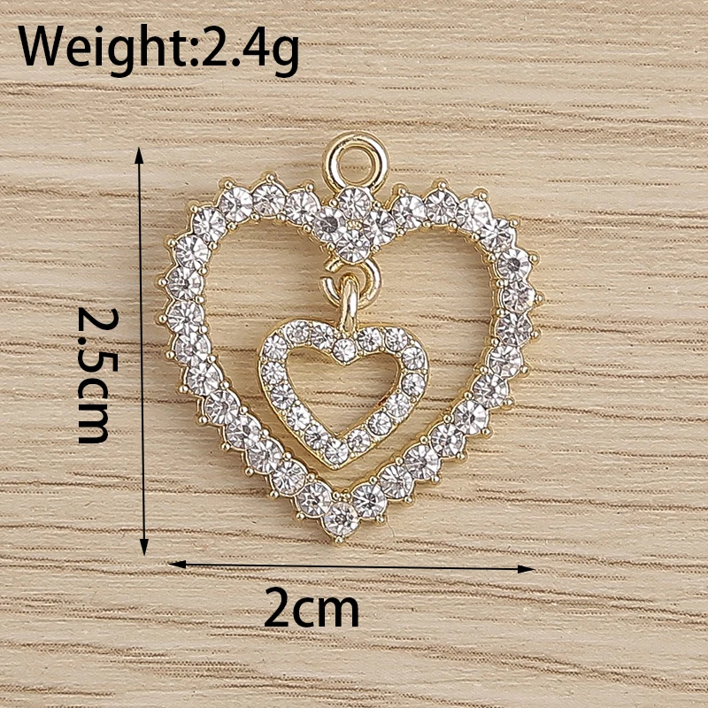 4pcs 20x25mm Cute Crystal Double Hollow Love Heart Charms Pendants for Making DIY Earrings Necklace Bracelets Jewelry Findings