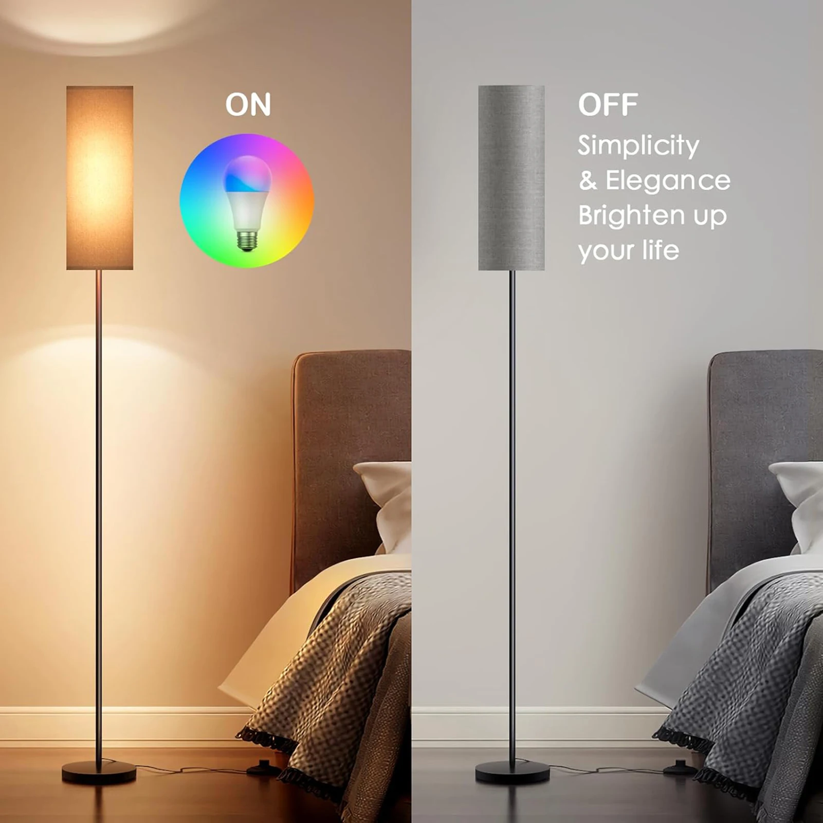 Modern Floor Lamp Standing Tall Light with RGB CCT LEDs Bulb BT Connected Phone App Control Remote Control Foot Switch