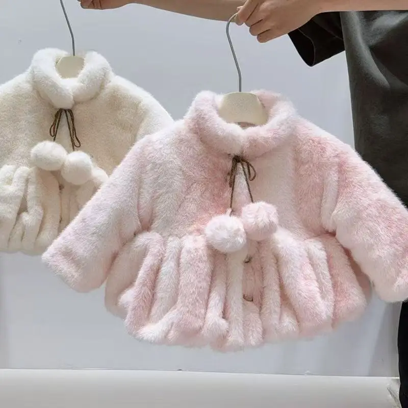 

Kids Girls Fur Coat Autumn And Winter 2026 New Style Children's Baby With Plush and Thick Fur Sweater Jacke