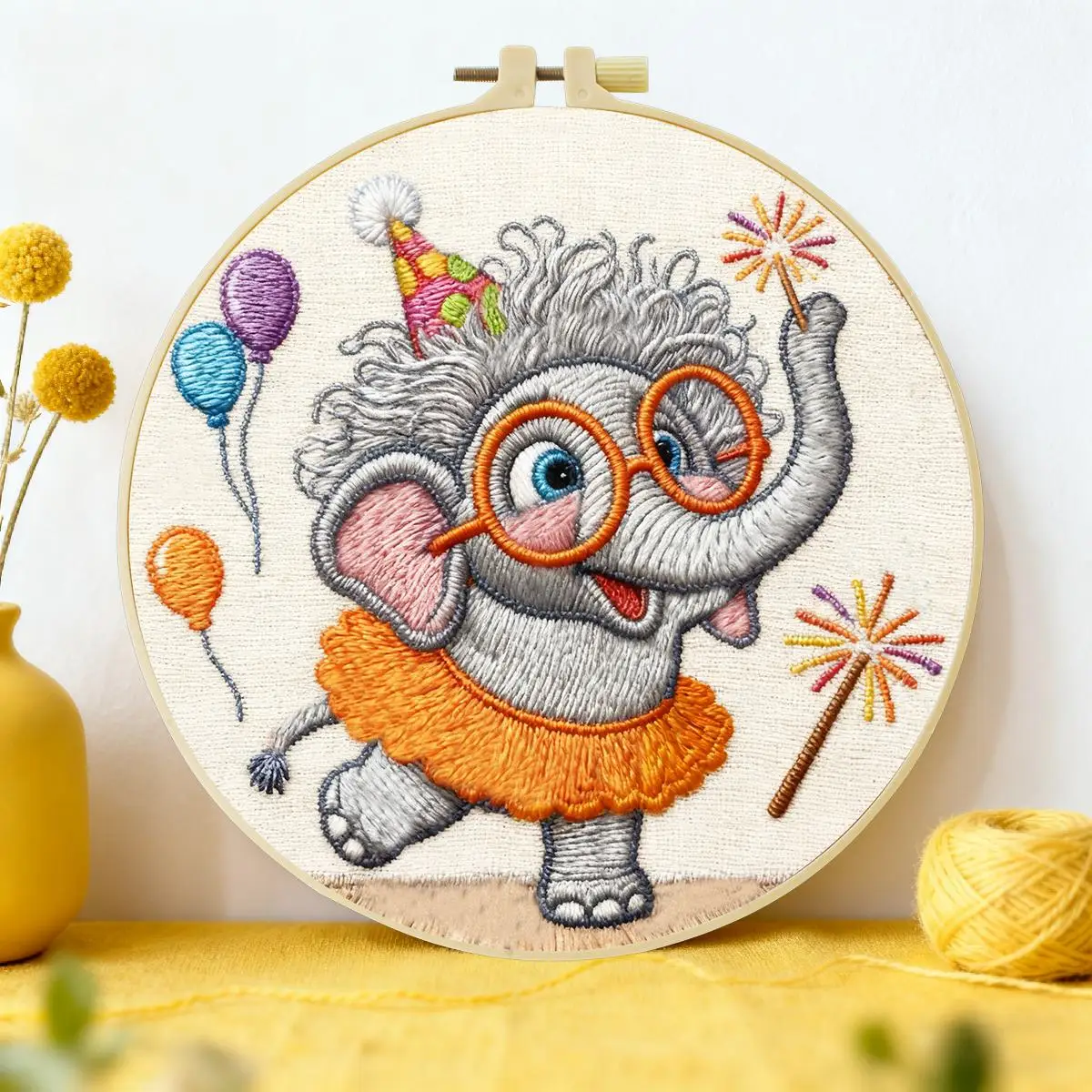 1 Stück 20X20CM/15X15CM 7,87/6,3 Zoll Elefanten-Stickerei-Starter-Kit DIY-Kit DIY-Stickerei-Set Handarbeiten Nähkunst Nadelkunst – Detail 4