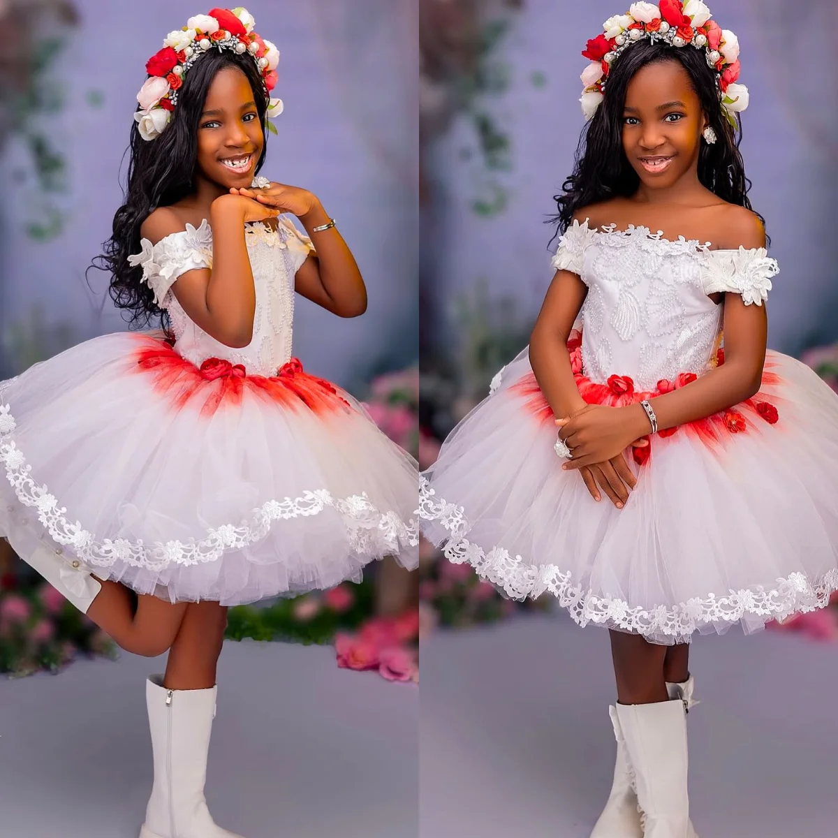 

White Flower Girl Dresses for Wedding Customized Lace Beaded Birthday Gowns Party Dress
