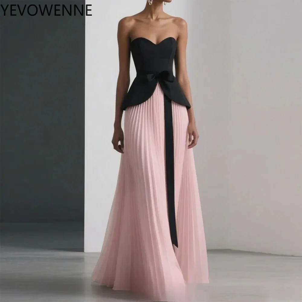 Elegant Patchwork Evening Dress Strapless Ruched Bow Prom Dresses Sexy Fashion Cocktail Party Gowns
