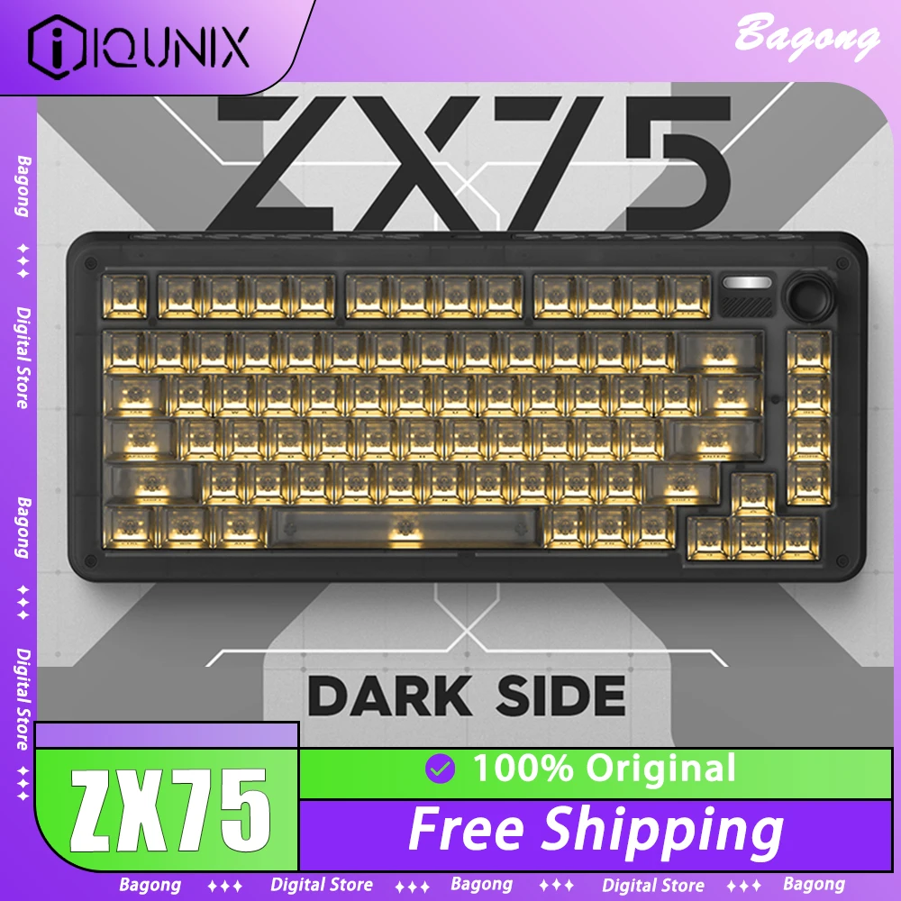 

IQUNIX ZX75 Dark Side Mechanical Keyboard Multifunctional Knob Three Mode RGB Hot Swap Gaming Keyboard 81 keys Pc Gamer Office