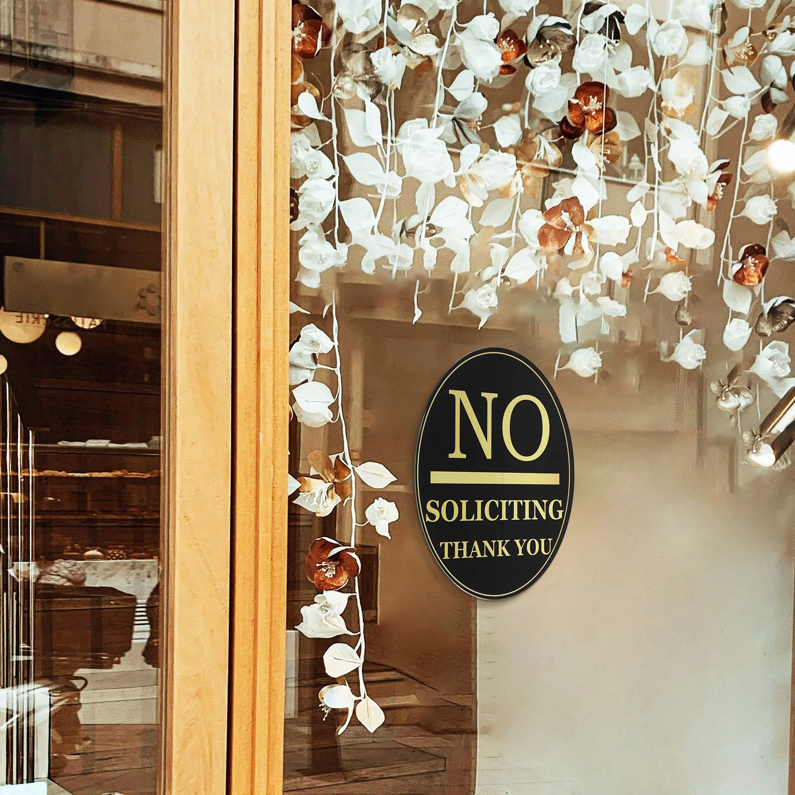

No Soliciting Sign Thick Acrylic Black Background Gold Lettering No Soliciting Door Sign for Front Door Business Home Warning