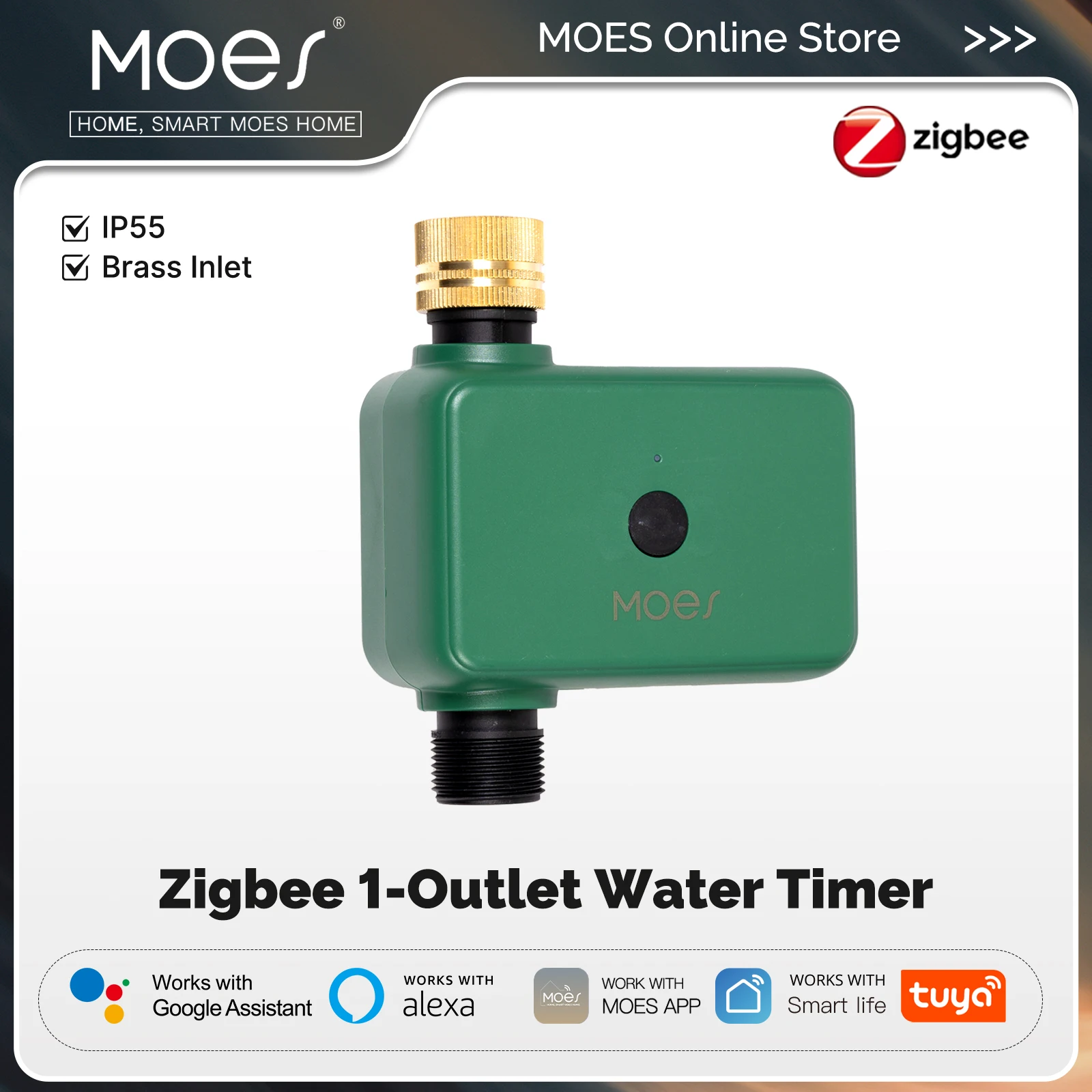 

MOES Smart Zigbee Water Timer - Programmable Garden Irrigation System with Brass Inlet, WiFi/App/Alexa/Google Home Control, Drip