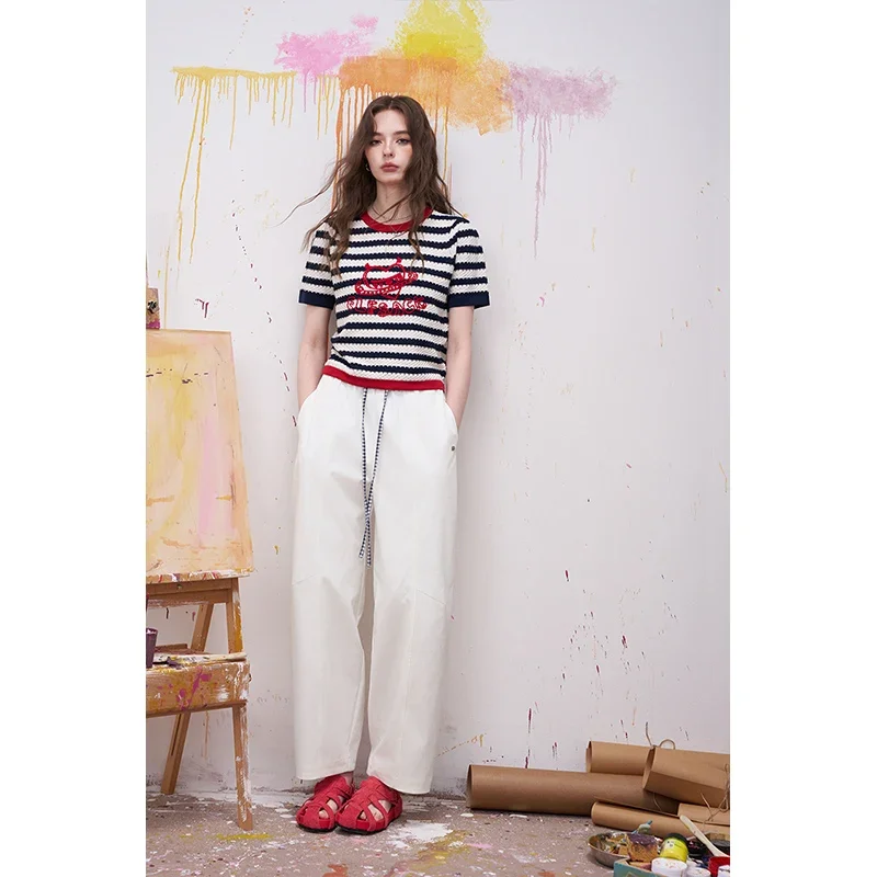 ELFSACK Wide Leg Pants with Drawstring, Relaxed Casual Trousers for Summer, Chic Baggy Slacks with Elastic Waist