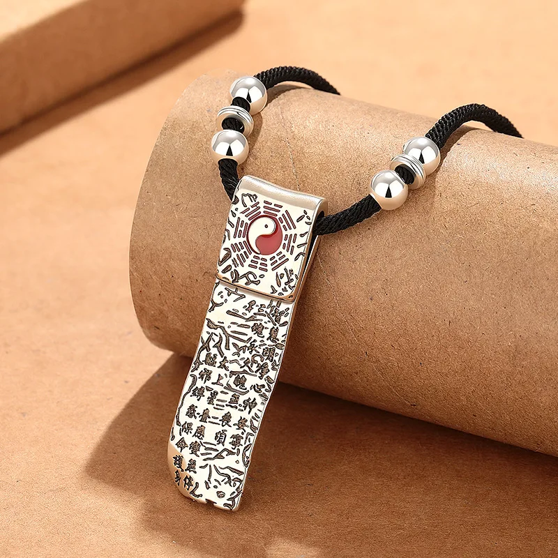 Ethnic Style Eight Diagrams Taoism Amulet Necklace Men Jewelry Retro Rope Chain Safety Buckle Pendant Male Choker Accessories