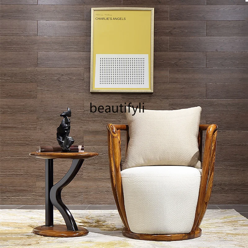 HJ Chair Fabric Balcony Single-Seat Sofa Chair Study Leisure Chair Nordic Solid Wood Wingback Chair