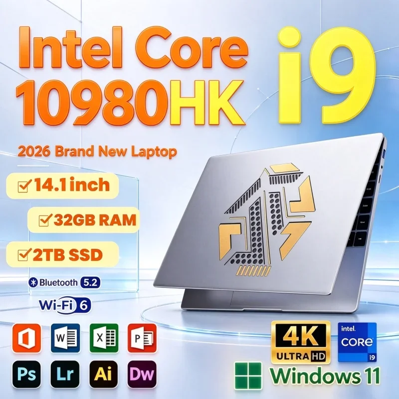 2026 Intel I9 10980HK Firm 14.1 Inch Laptop 32GB RAM 2TB SSD Pro Gaming Notebook 1920x1080 Office High Performance