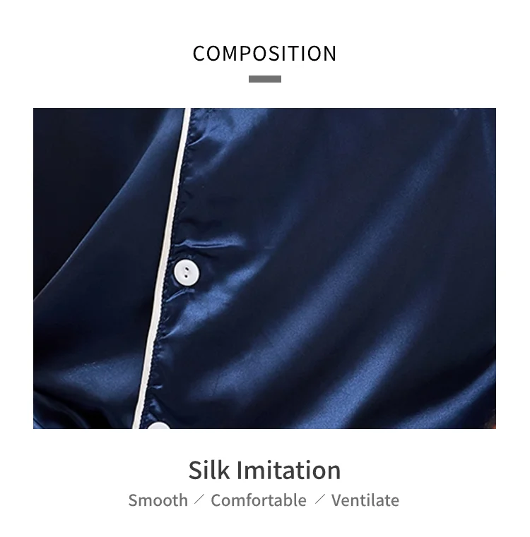 Herren-Pyjama-Set aus Satin, kurzärmelig, Sommer-Nachtwäsche für Herren, Button-Down-Hemd und Shorts mit elastischer Taille, Pyjama, Heimkleidung, 2-teilig – Detail 17