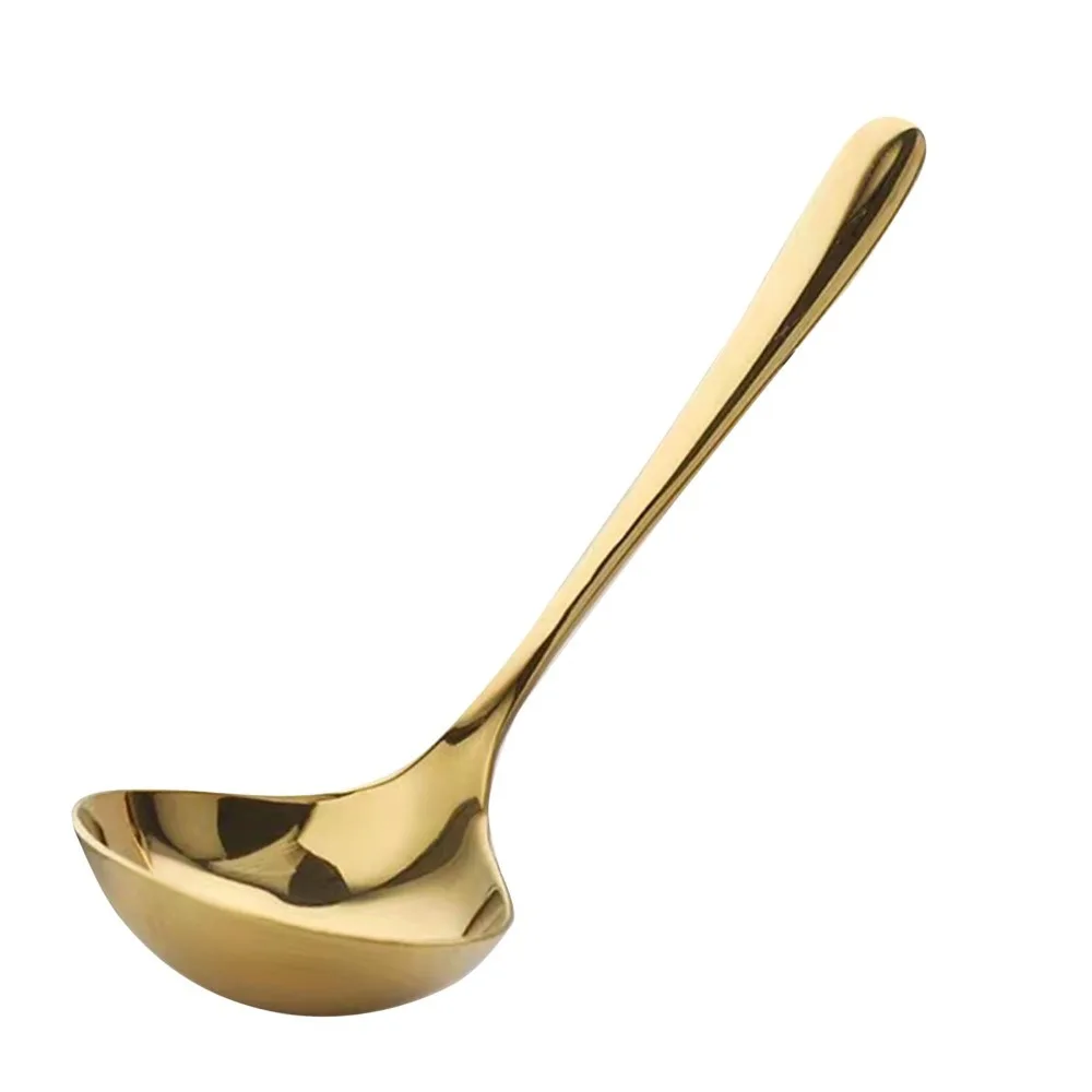 2Pcs Thick‑gauge Soup Spoon Rustless Steel One‑piece Forming Porridge Scoop Smooth Surface Deep Curved Spoon Metal Ladle