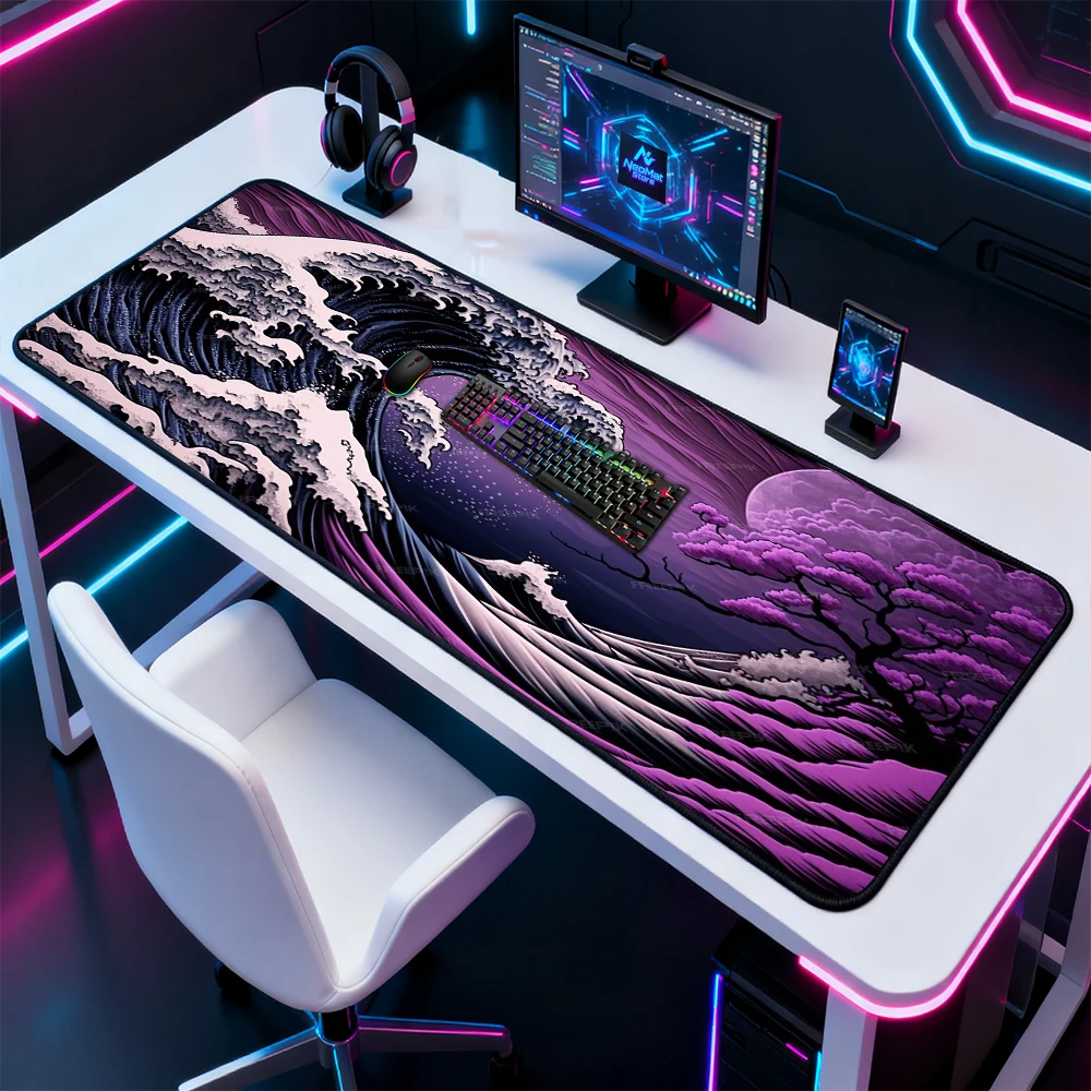 

Wave of Kanagawa Mouse Pad Xxxl Purple Japan Pc Carpet 1200x600 Mousepads Desktop Accessories Keyboard Desk Mat 5mm Thick 1600