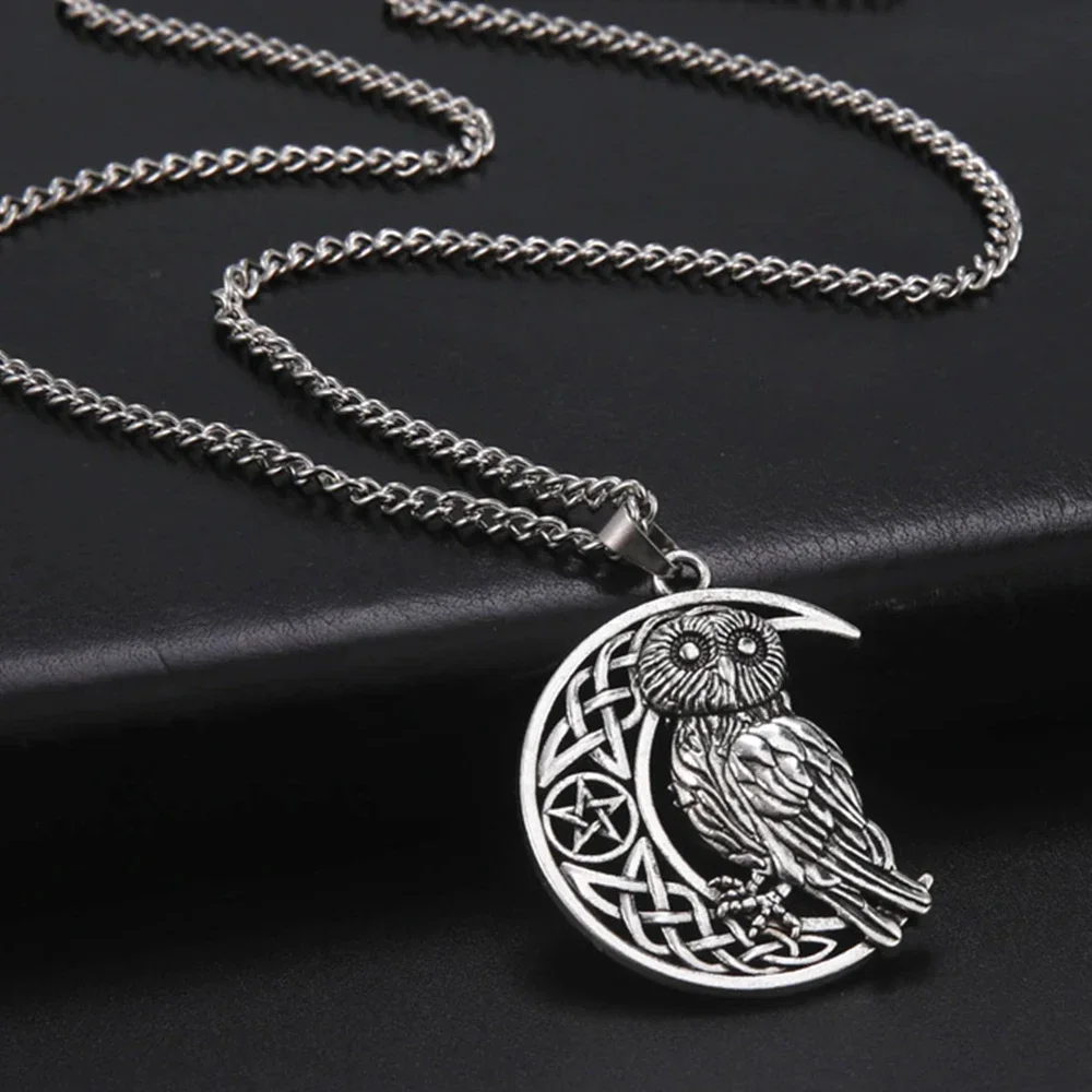 My Shape Owl Cresent Moon Necklaces for Women Celtic Moon Phase Pendant Chain Symbol of Wisdom Dreams Freedom Jewelry Gift Girls