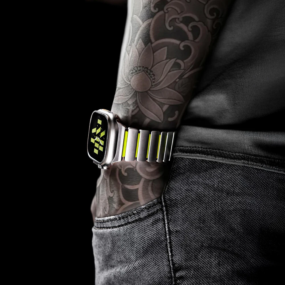 الفولاذ المقاوم للصدأ + شريط مطاطي لساعة أبل الترا 3 2 49 مللي متر سلسلة 11 10 46 مللي متر حزام المعصم الرجالي ل Iwatch 9 8 7 6 5 SE 3 45 مللي متر 44 مللي متر