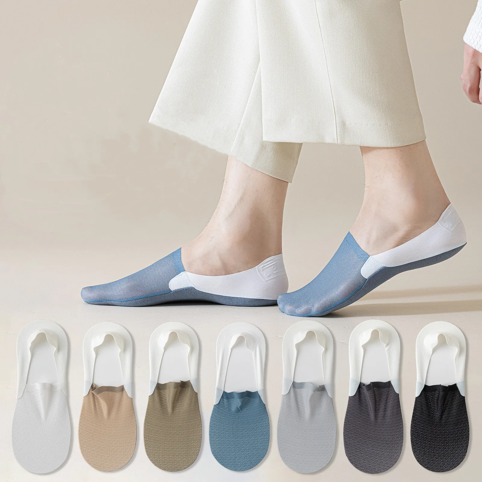 

Мужские тапочки-носки, тонкие дышащие летние невидимые носки-невидимки, мужские силиконовые противоскользящие однотонные носки-лодочки с низким вырезом