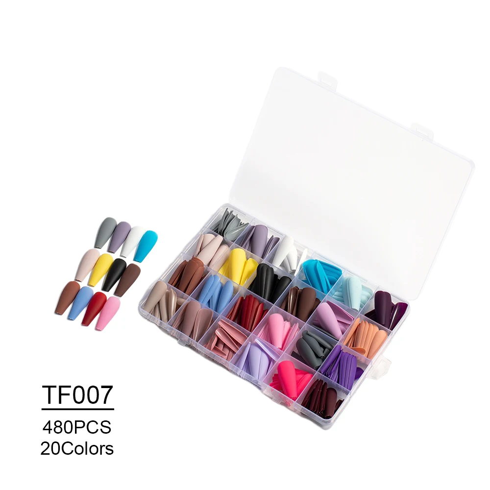 Unhas postiças para manicure, 24 cores, cor sólida, brilhante, fosco, quadrado, apontado, balé, desgaste, com logotipo personalizado, 576/480 pcs