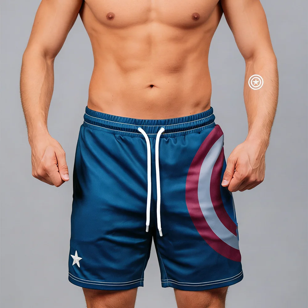 

2026 New Marvel Captain America Shield Performance Shorts Men Oversized Breathable Speed Drying Fitness Running Training Shorts