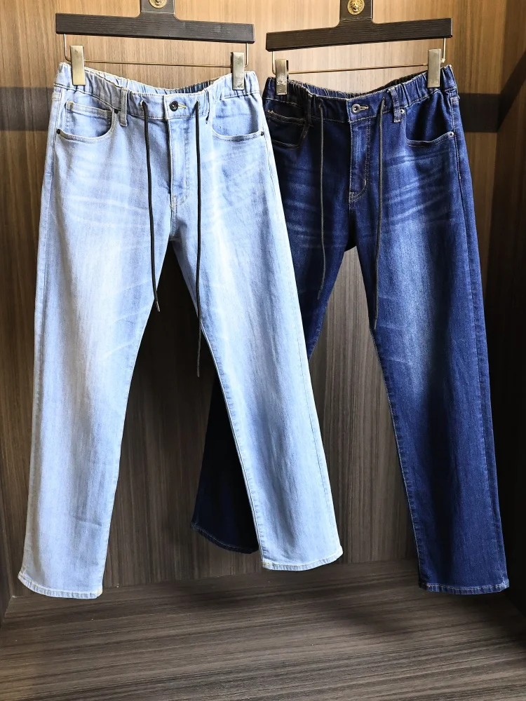 

Retro Washed Light Blue Men's Casual Straight Leg Jeans Skin-friendly Breathable Spring Season Modern Style Fashion Urban