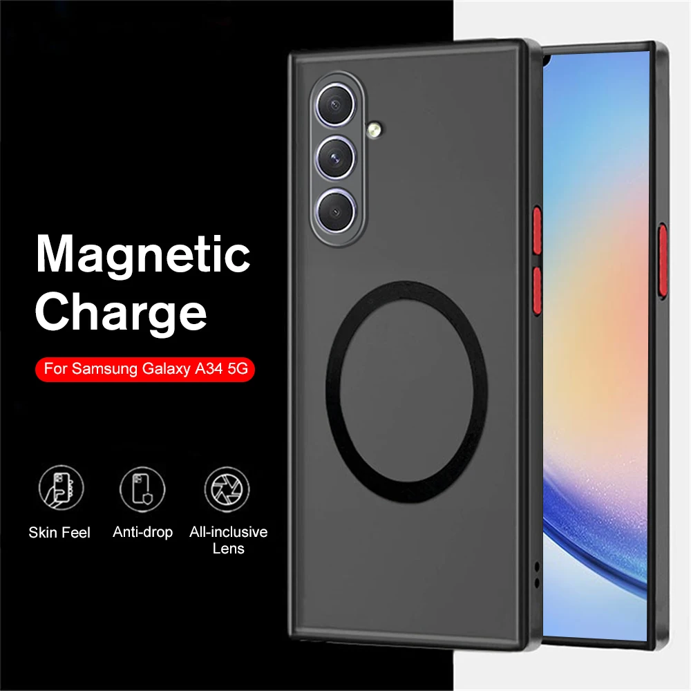 Matte Magnet For Magsafe Wireless Charge Cover For Samsung Galaxy A54 A34 5G A14 4G Case Lens Protection Funda Samsun A 54 34 14