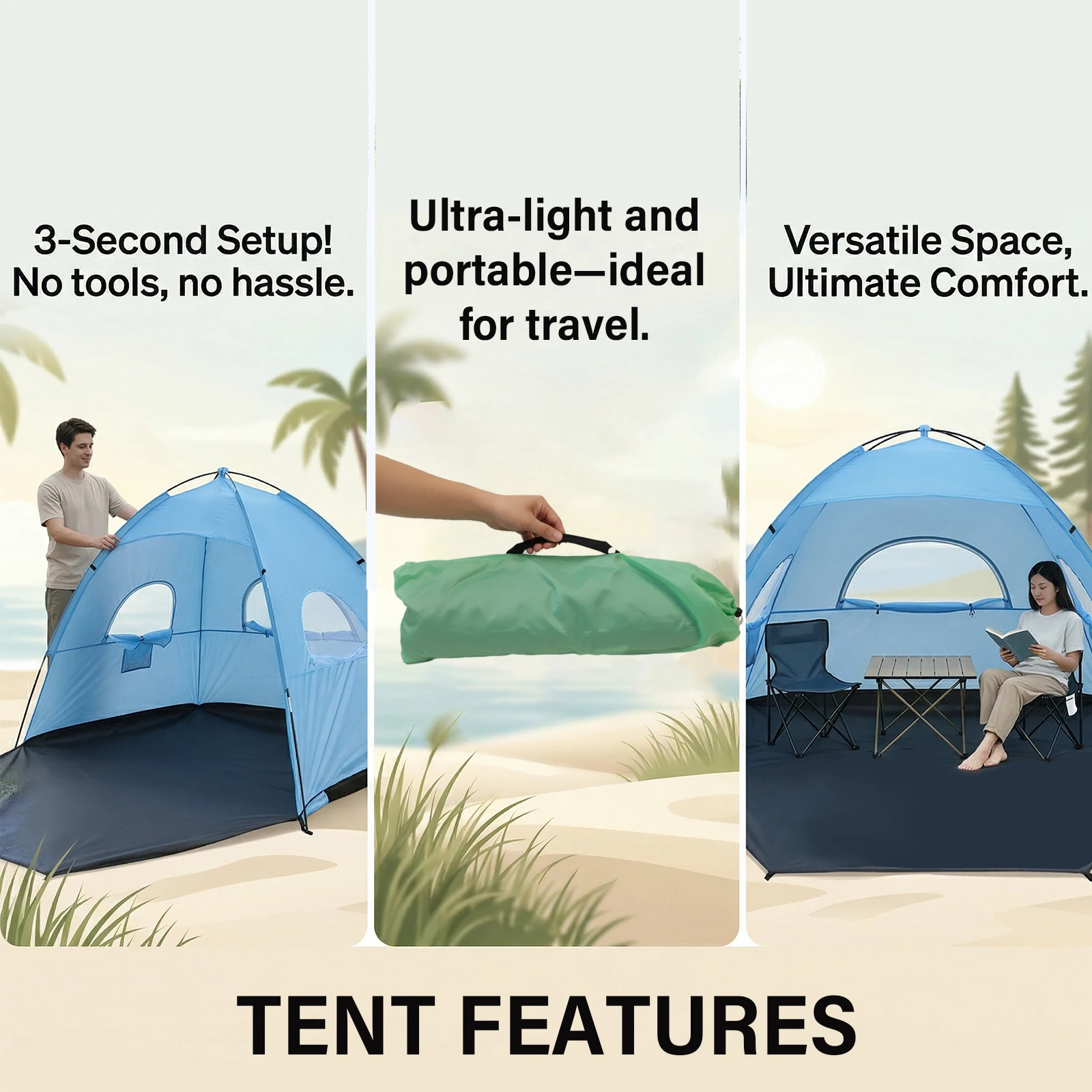 Compact Portable Beach Canopy Tent Pop-Up Shelter for Poolside Spring Camping Music Festivals - Lightweight Outdoor Protection image 5
